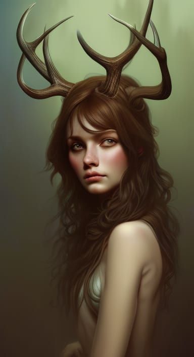 Wood Elf Portrait with Antlers in Hyperreal 3D