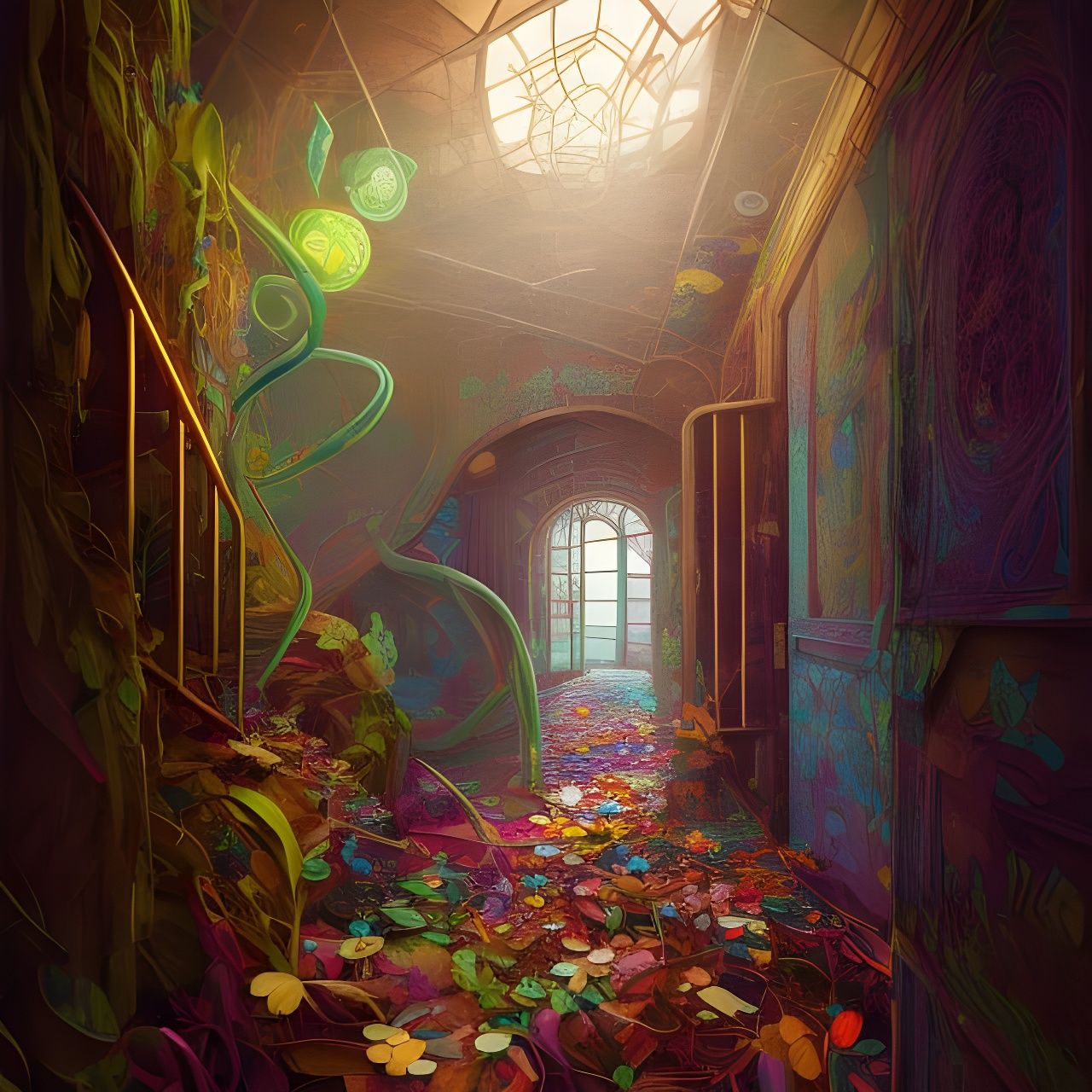 Abandoned Hallway in Liminal Space: Surreal Photoillustratio...