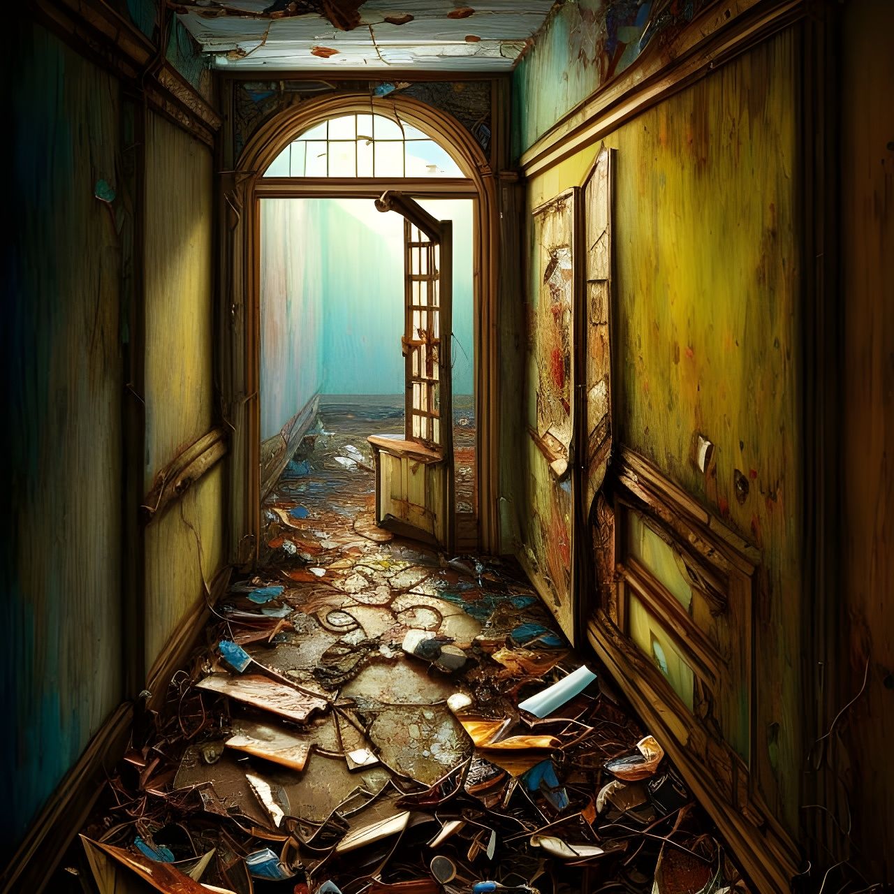 Abandoned Hallway in Surreal Liminal Space