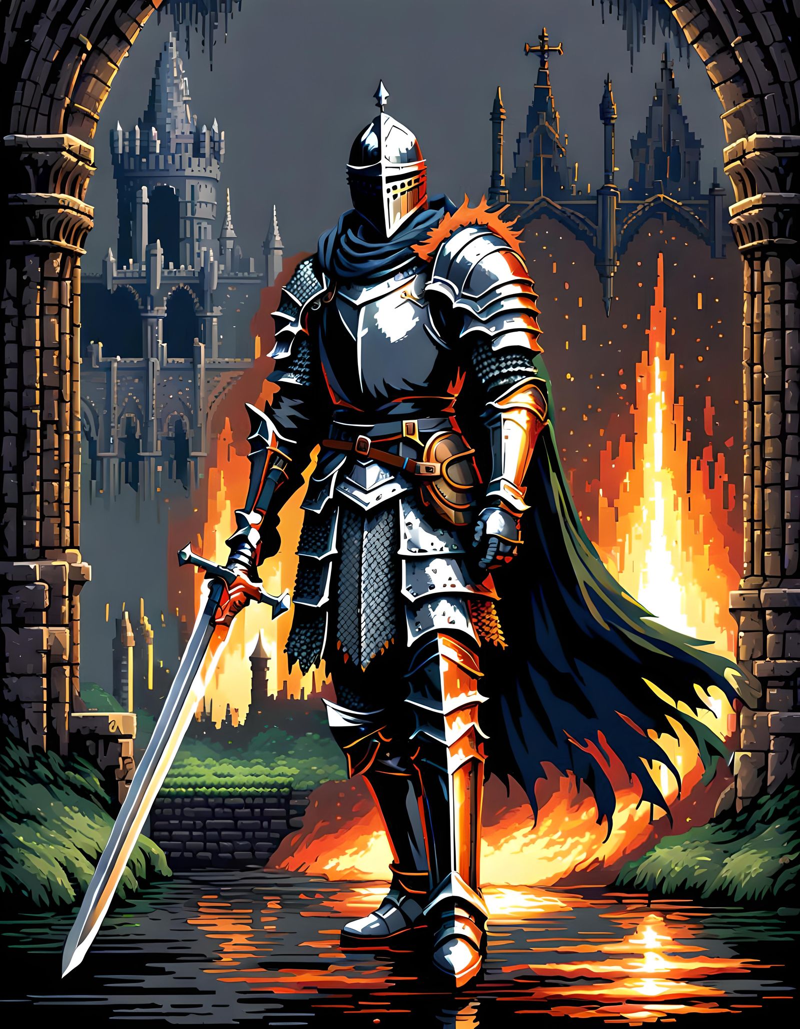 Dark Souls Knight in 16-bit Pixel Art