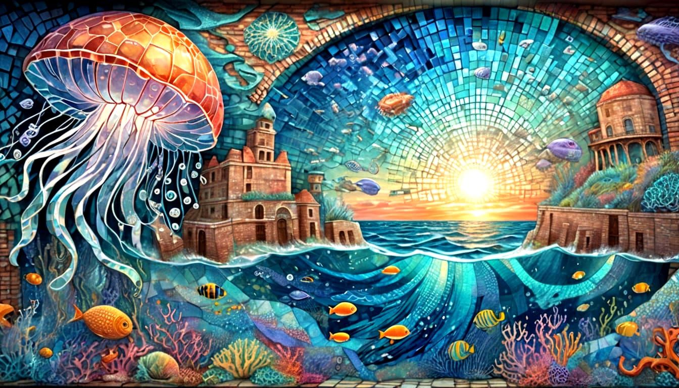 Chalk Jellyfish Mirror Mural on Brick Wall