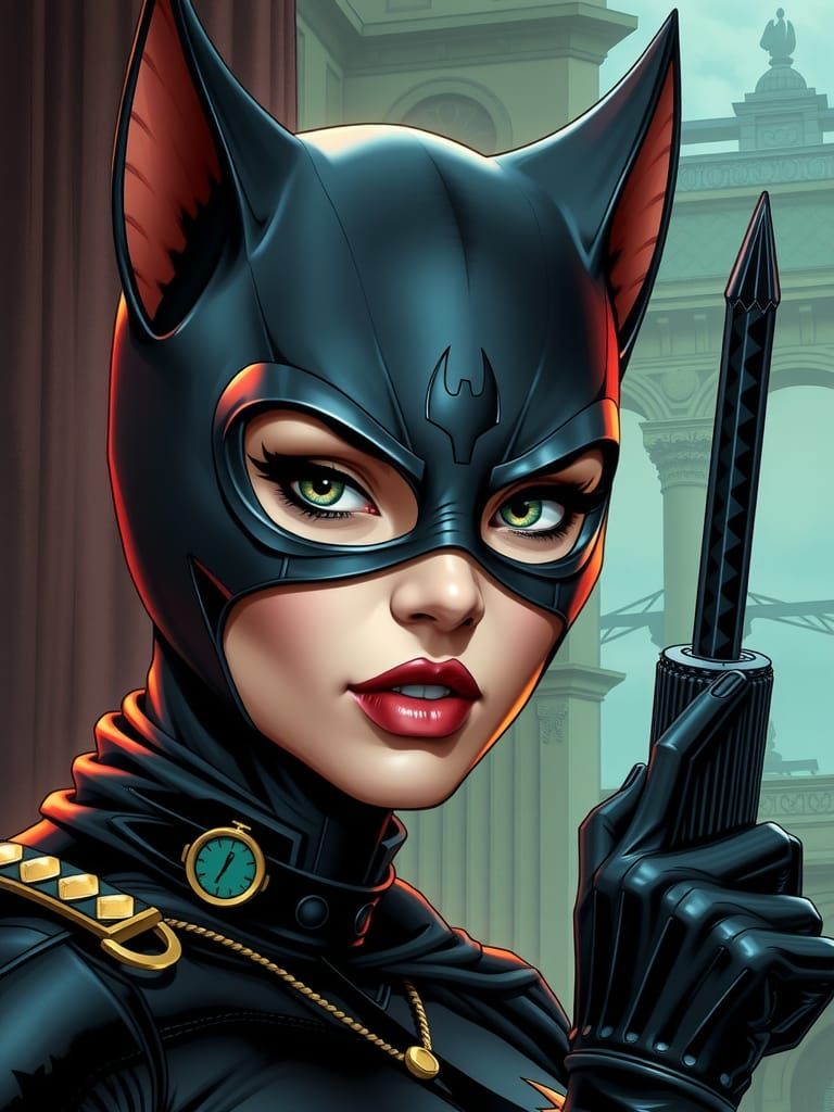 Catwoman Portrait in Graphic Novel Style