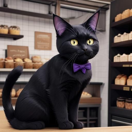 Adorable Jiji Cat in Bakery, Studio Ghibli Style