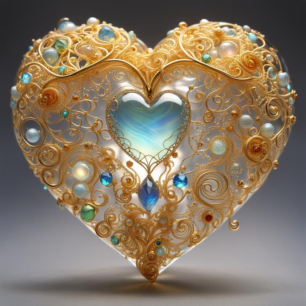 Golden Heart of Glass with Gemstone Accents