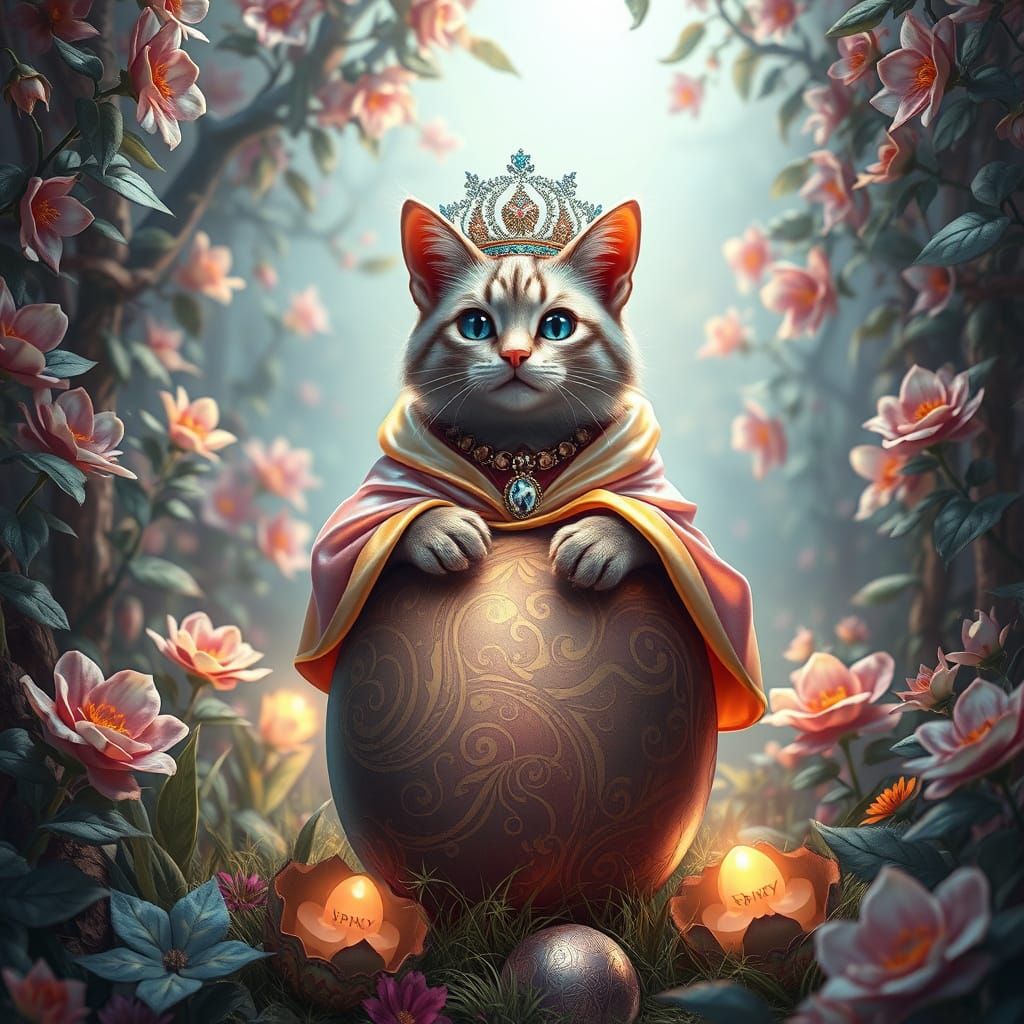 Regal Easter Cat in Dreamlike, Surrealistic, Fantasy Art Sty...