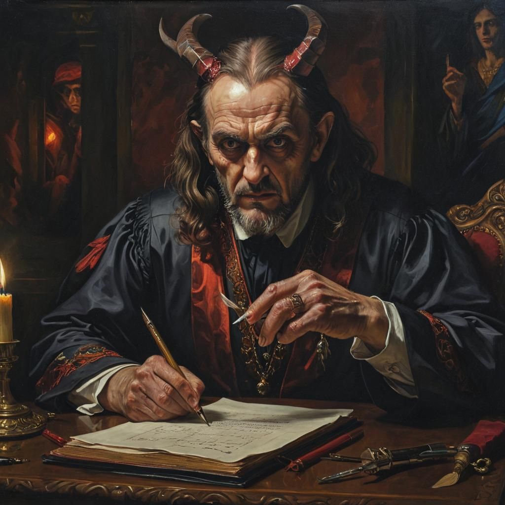 Faust's Pact: A Surrealist Oil Painting