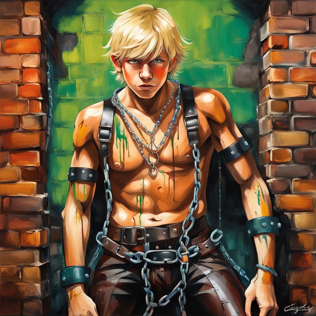 Boy in Leather Dungeon, Graffiti Art Style