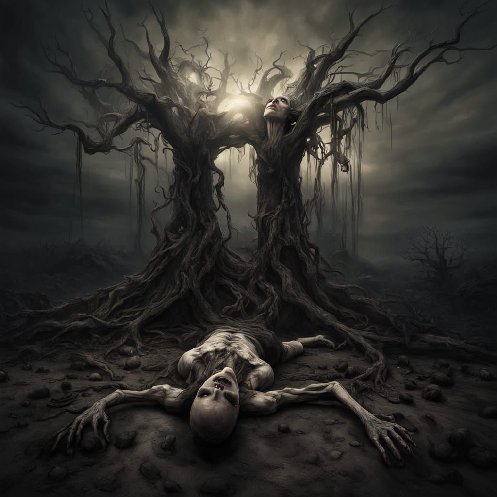 Macabre Biomechanical Portrait in Giger Style