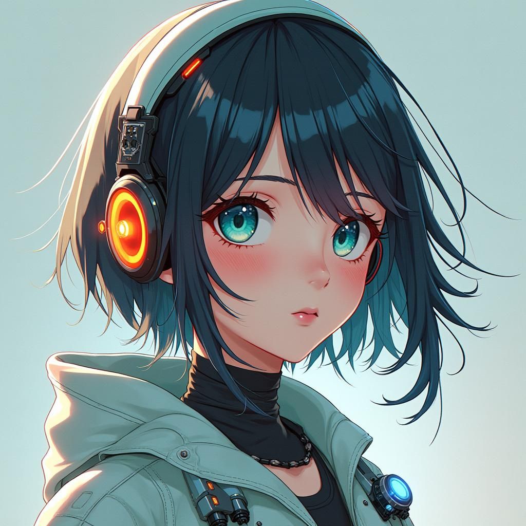 Anime Girl in Cyberpunk Sci-Fi World