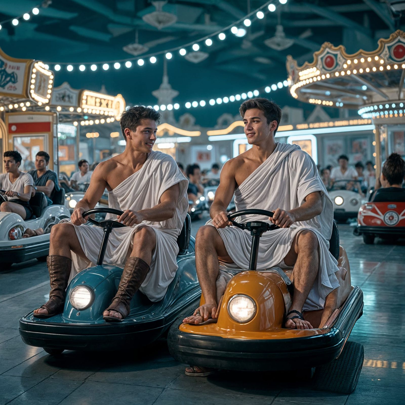 Roman Toga Fashion Shoot at Amusement Park