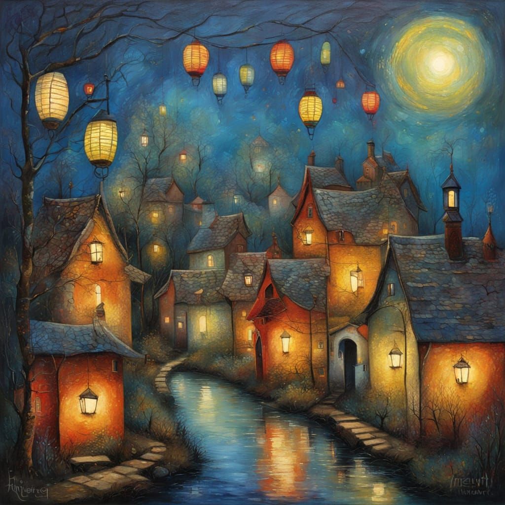 Encaustic Lantern Festival in Country Village