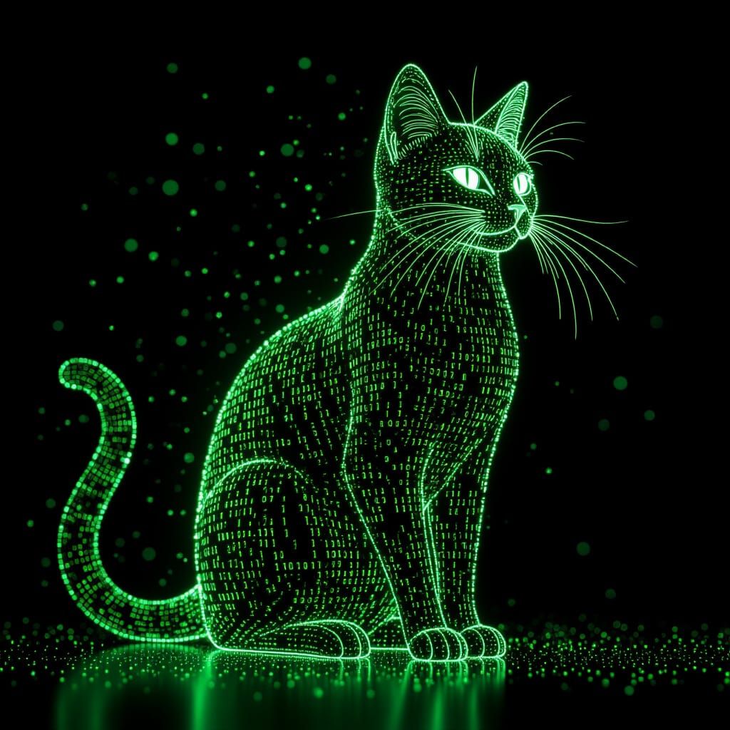 Luminous Data Cat in Digital Art Style
