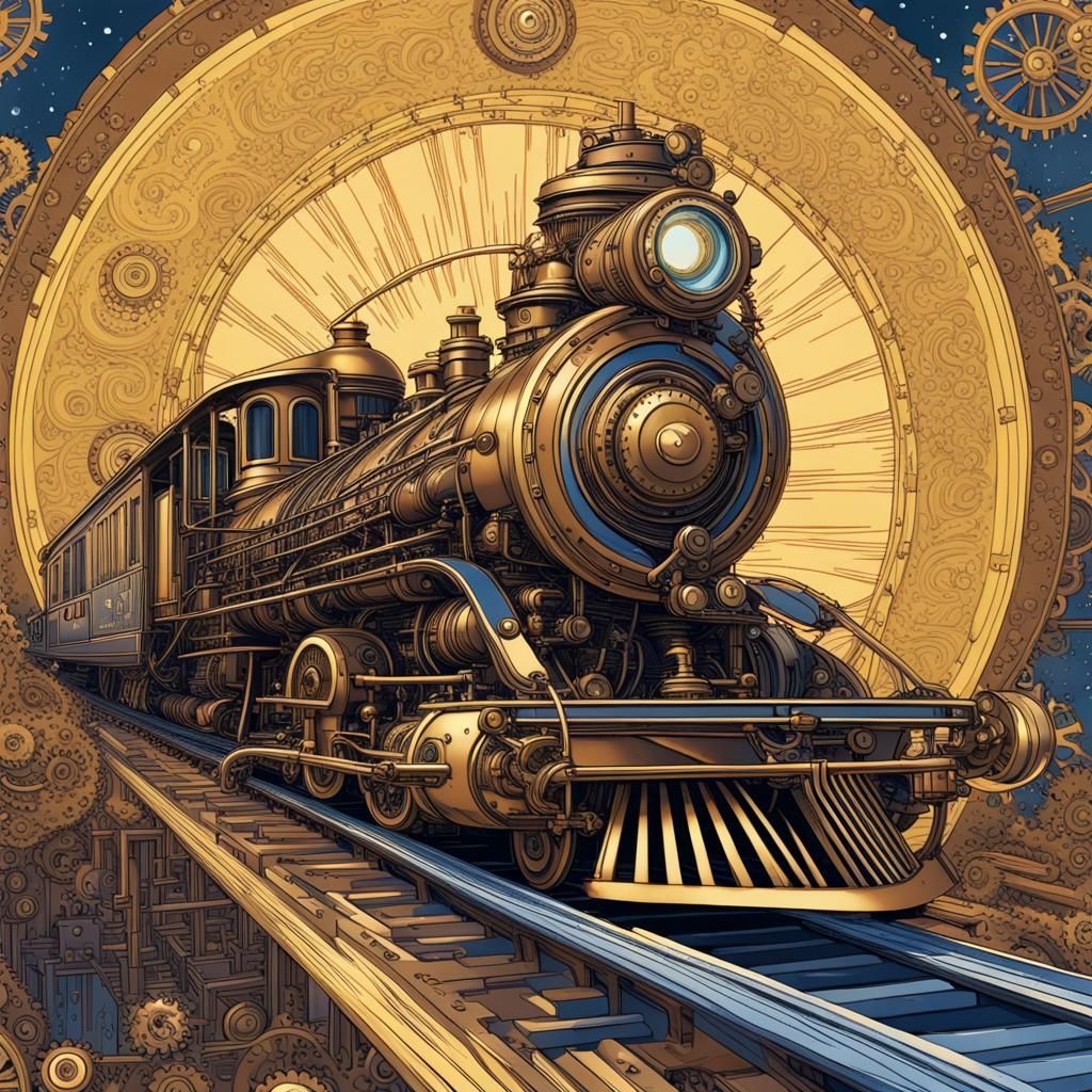 Steampunk Train Rushing Through Cosmos Illustration