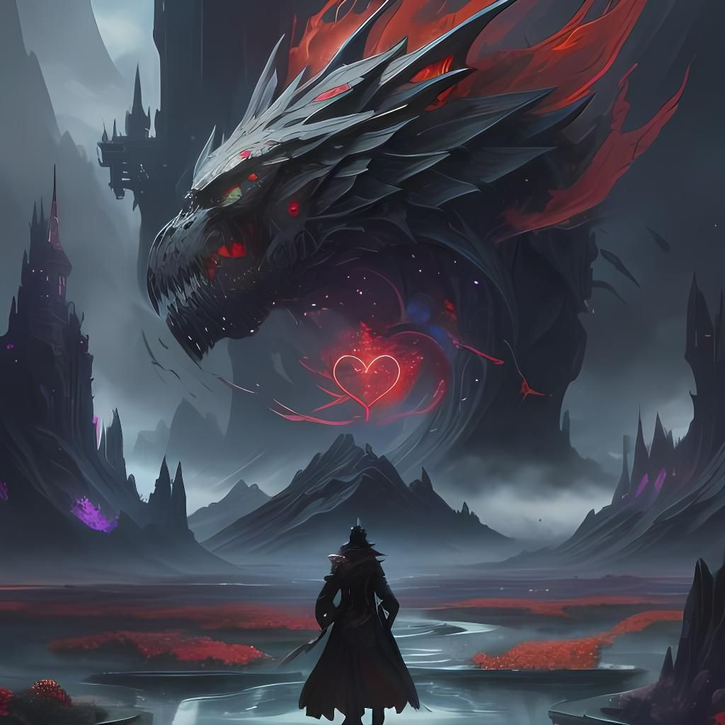Heart-Collecting Dragon in Detailed Fantasy Concept Art