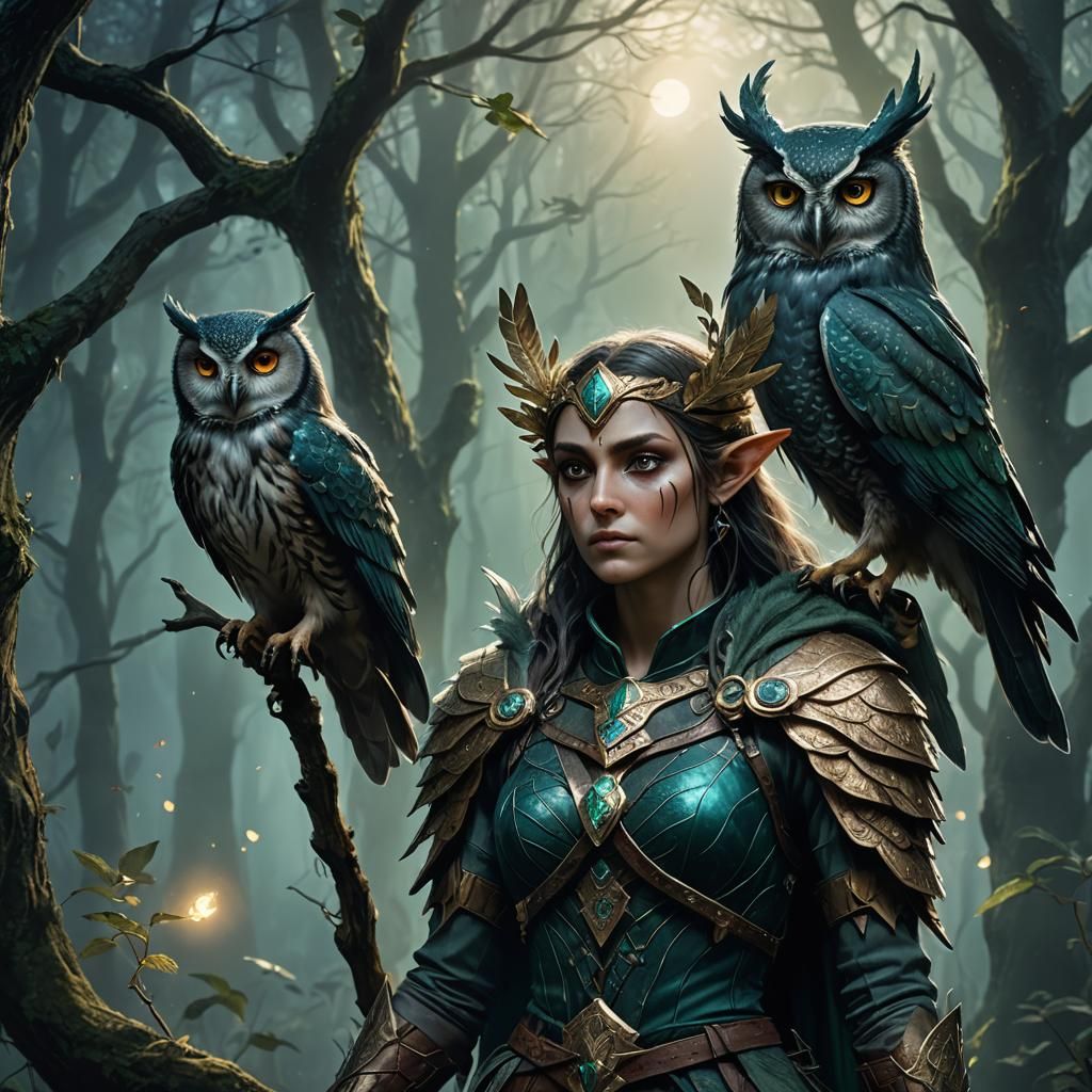 Female Elf Archer in Misty Forest, Dark Fantasy Art
