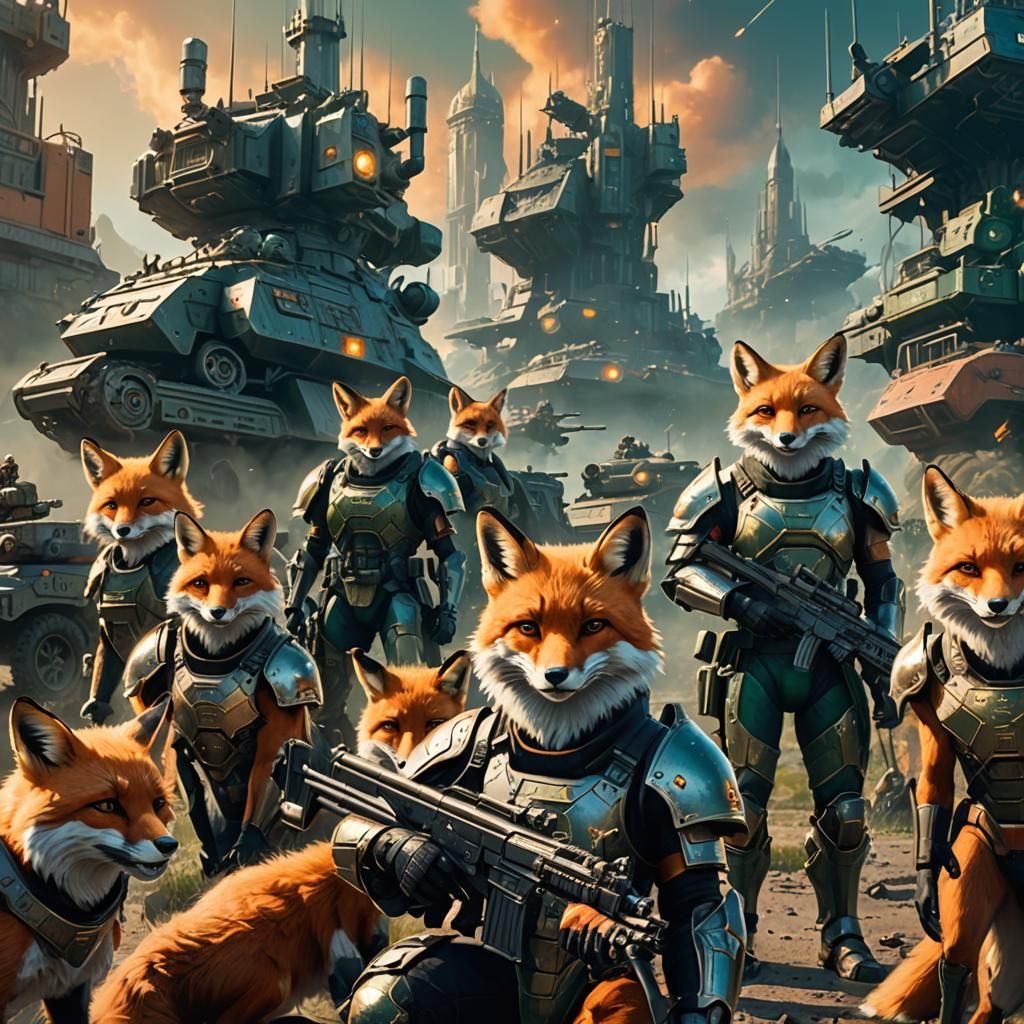 Armored Foxes with Machine Guns: Fantasy Concept Art