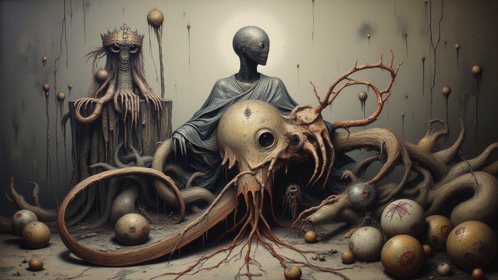 Surreal Symbiotic Forms in Dali Style Oil Painting