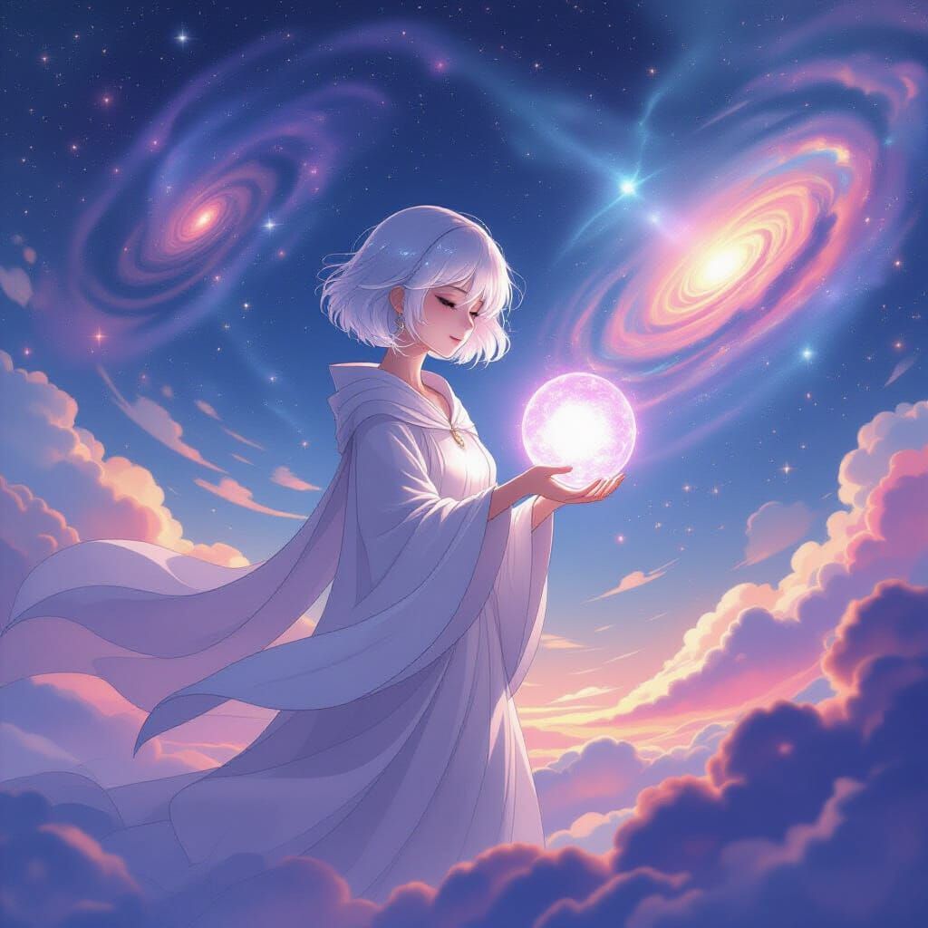 Ethereal Stardust Woman in Cosmic Dreamscape