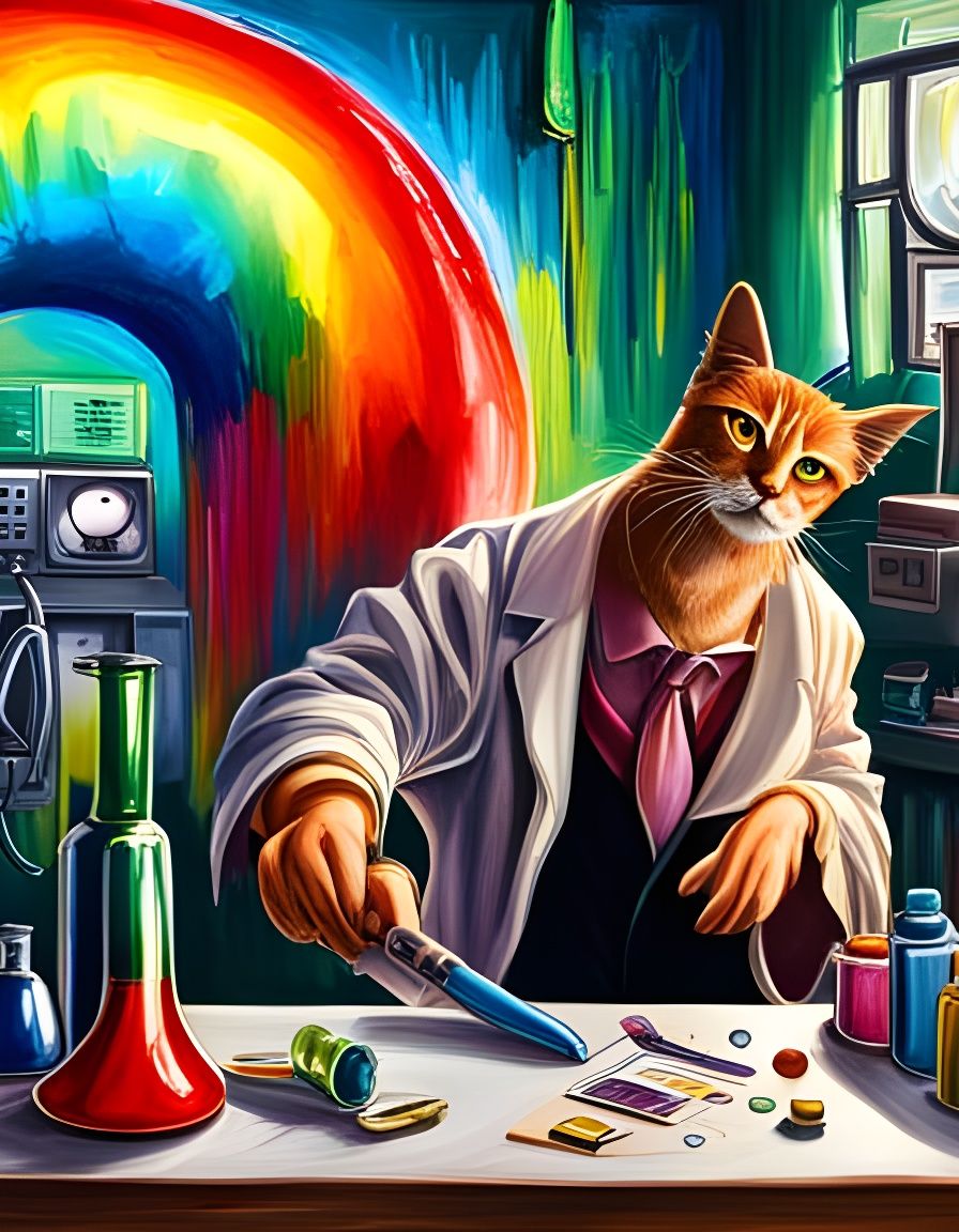 Rainbow Cat and Mad Scientist in Graffiti Art