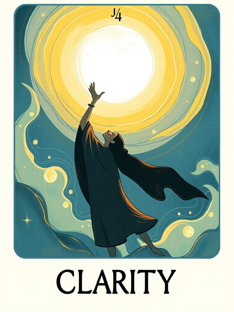 Whimsical Tarot Card "Clarity" with Glowing Orb