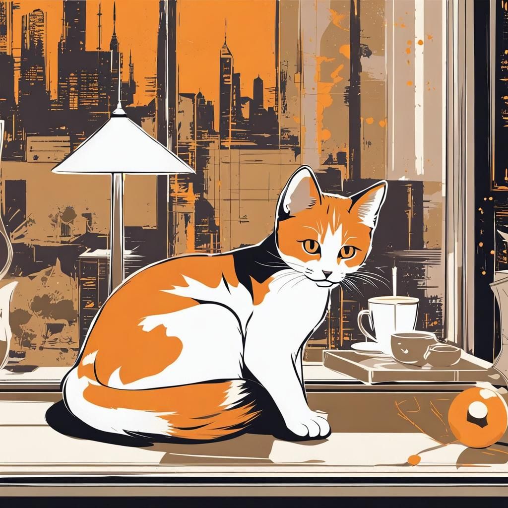 Retro Vector Kitten Portrait in 2D Style