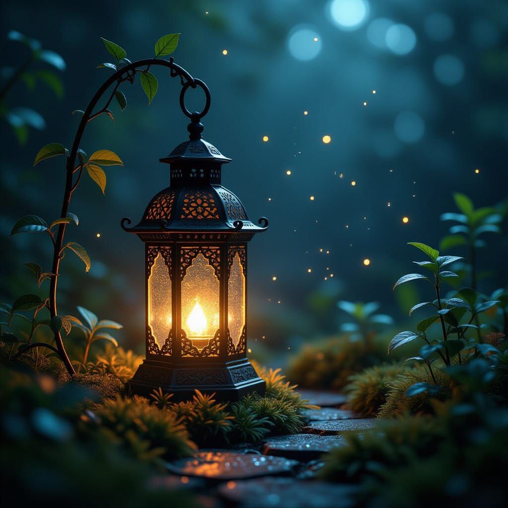 Antique Lantern Illuminates Surreal Miniature Garden