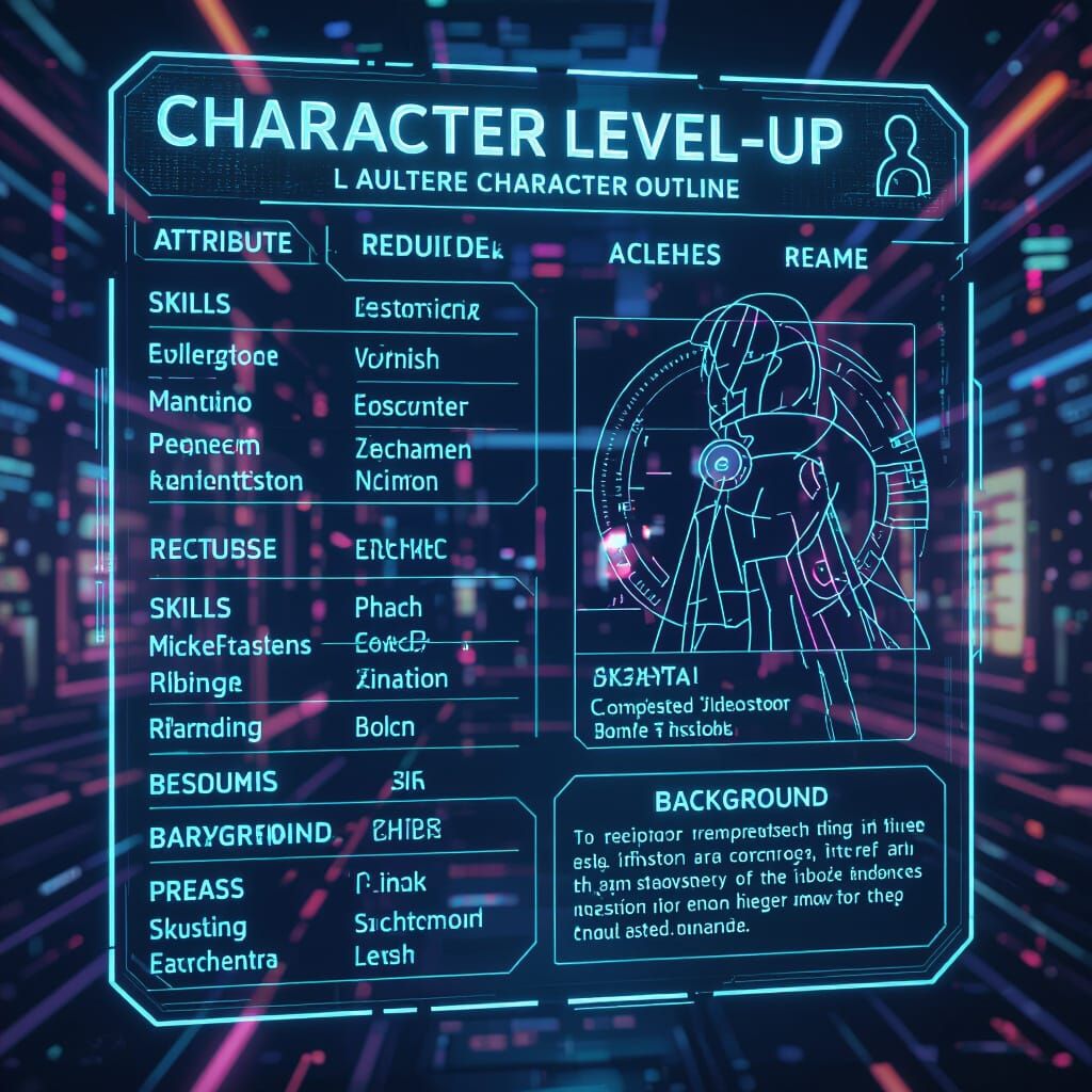 Holographic Anime Character Level-Up System Chart