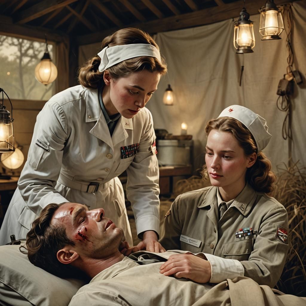 WWII Army Nurse Portrait in Americana Style