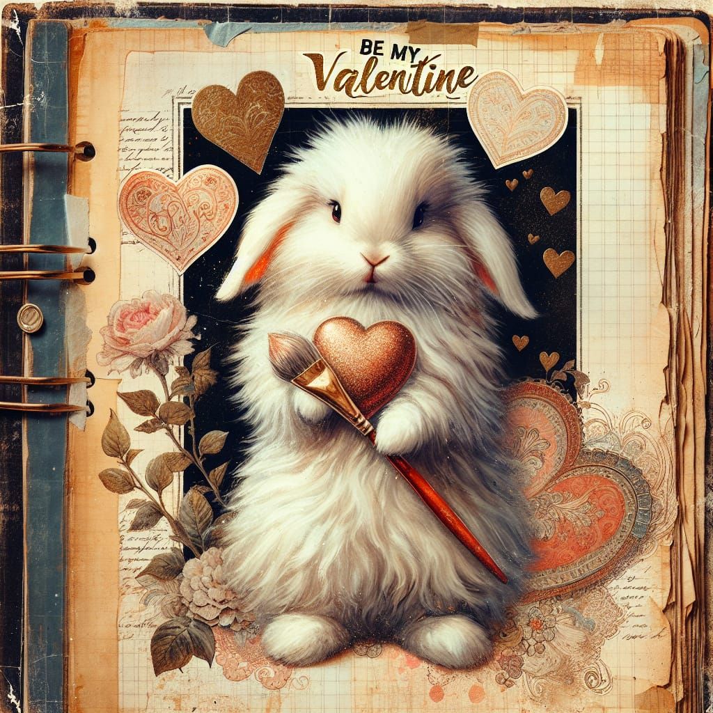 Vintage Valentine's Day Rabbit in Lithographic Style