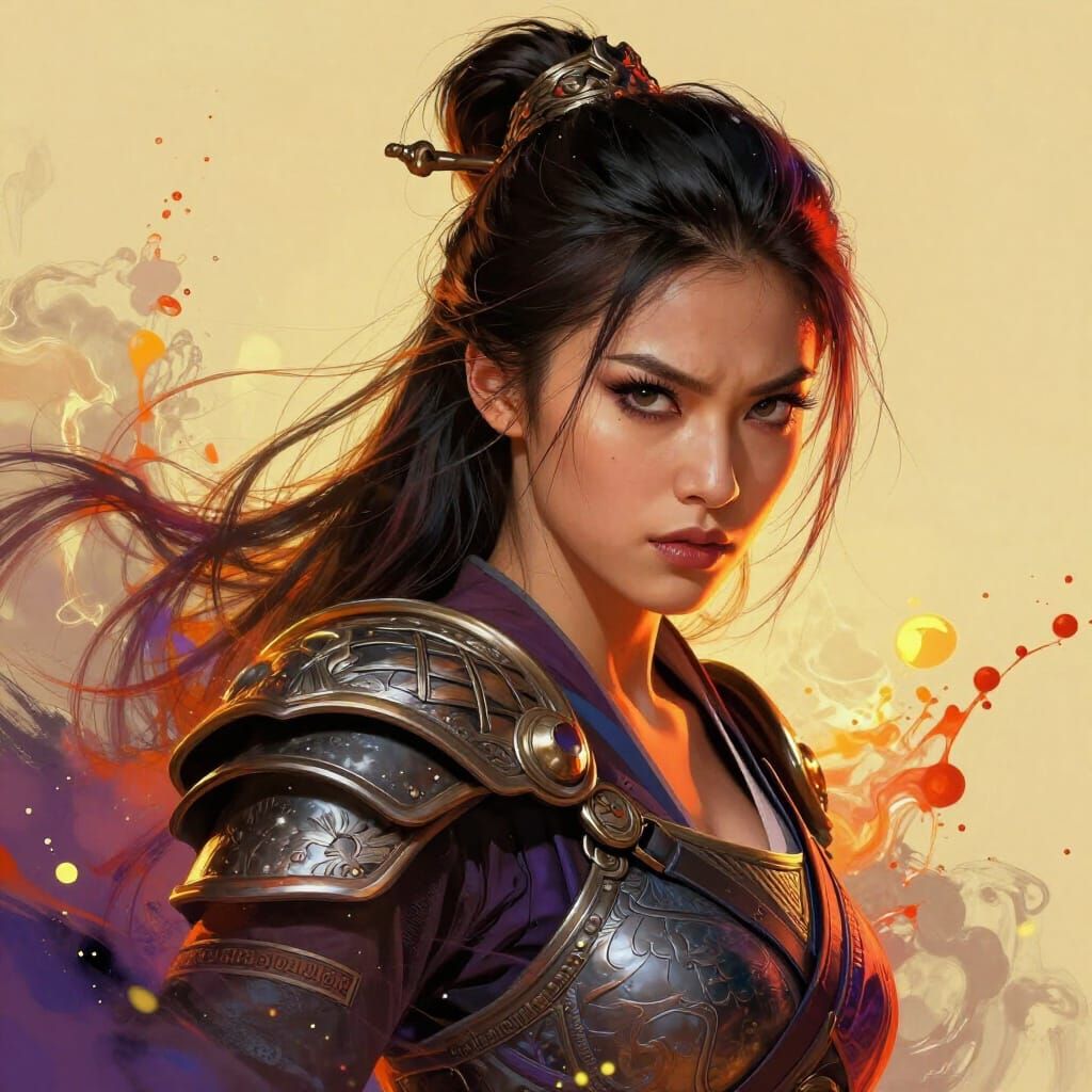 Fierce Woman Warrior Concept Art with Dynamic Lighting