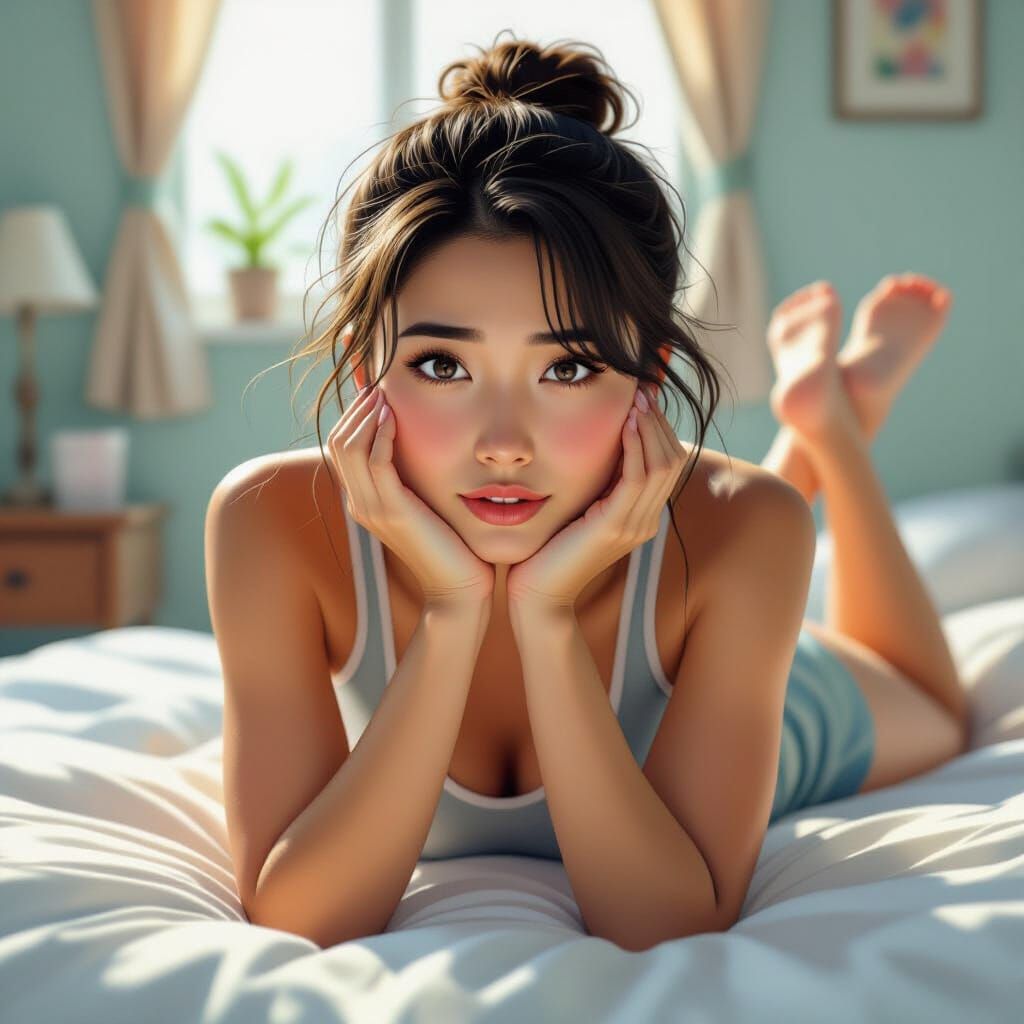 Flustered Woman with Vibrant Colors, Digital Art