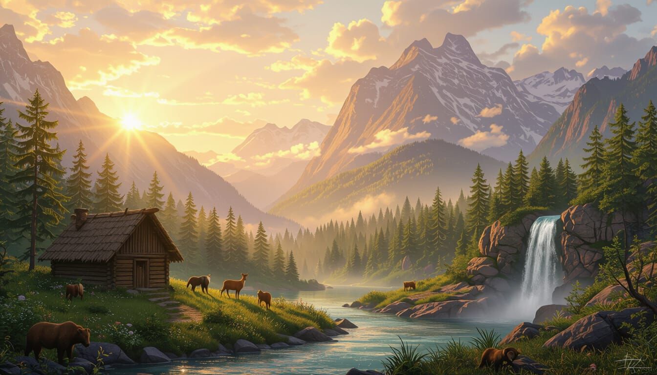 Bierstadt & Shishkin Inspired Sunrise Forest Landscape