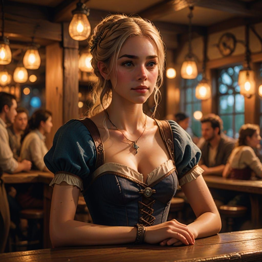 Fantasy Tavern Elf Barmaid in Realistic Digital Art