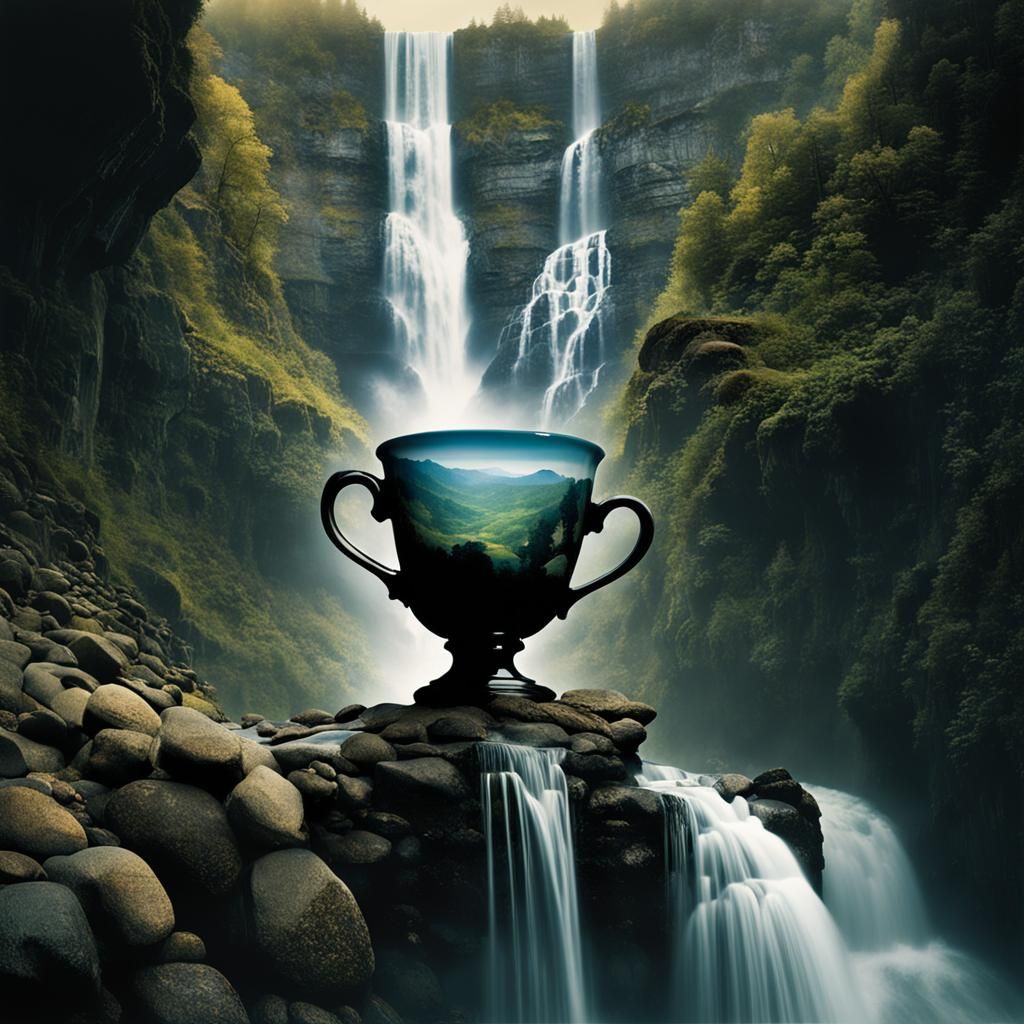 Waterfall Cup: Surreal Double Exposure Composition