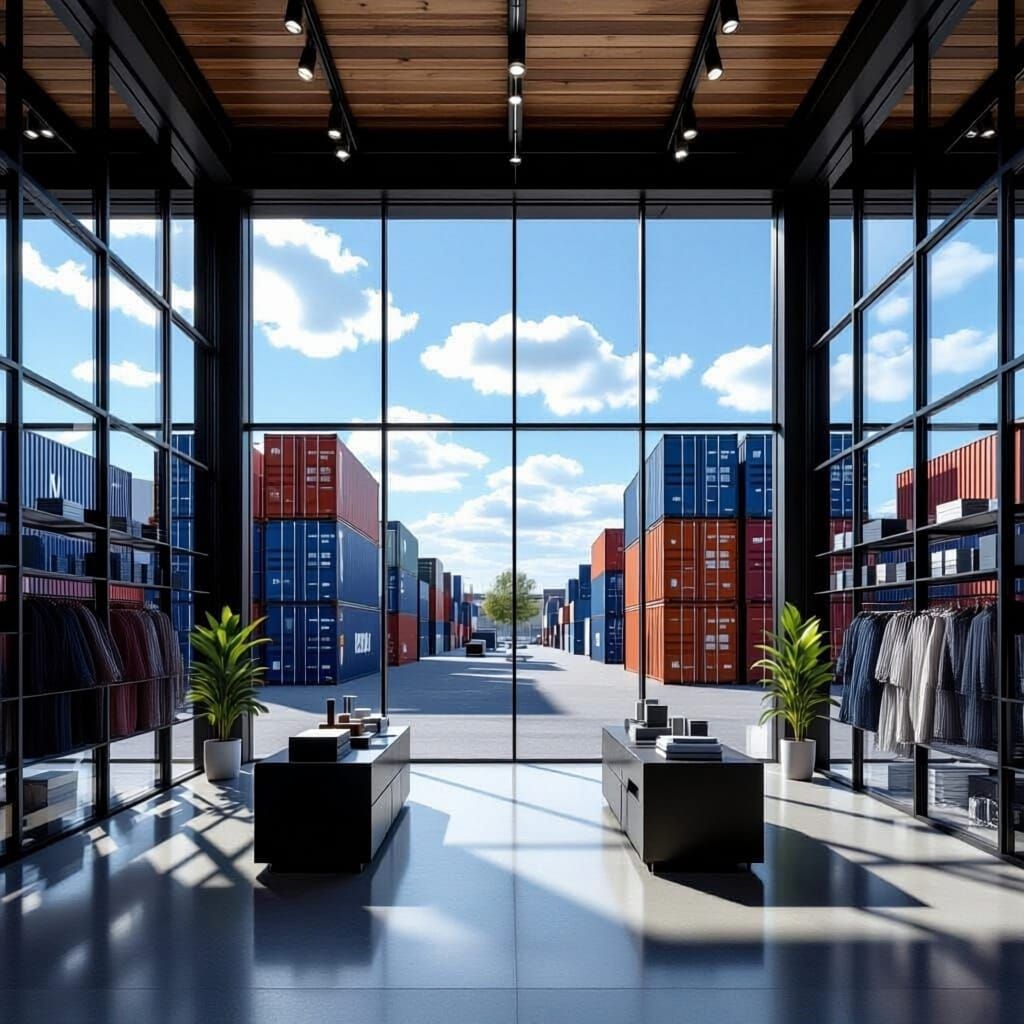 Modern Retail Showroom and Shipping Container Stacks