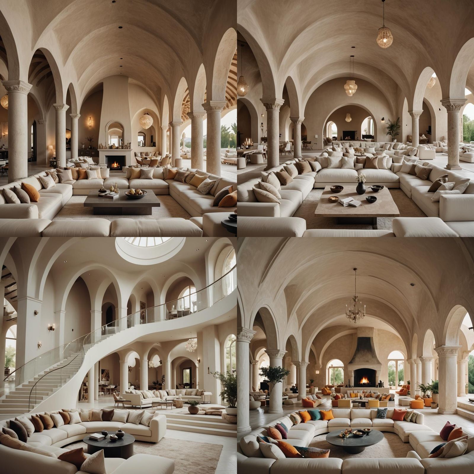 Modern Luxury Villa Basement with Arches and Soft Lighting