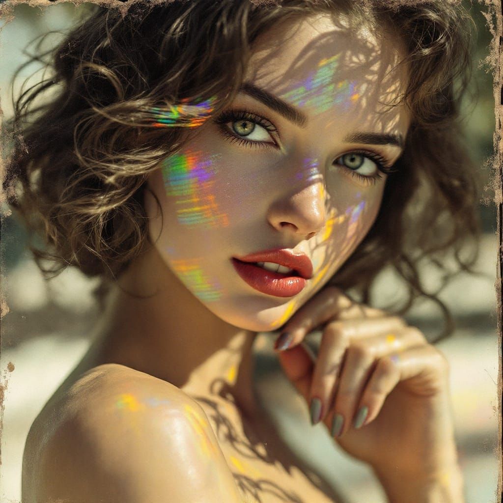 Iridescent Oil Film Photography with Vintage Pin-up Style