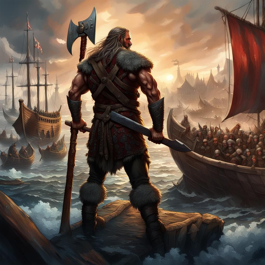 Nordic Barbarian Berserker in Viking Harbor