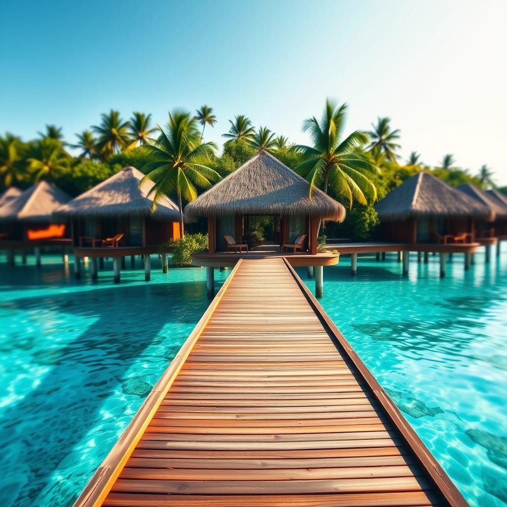 Serenely Floating Overwater Bungalows in Tropical Paradise