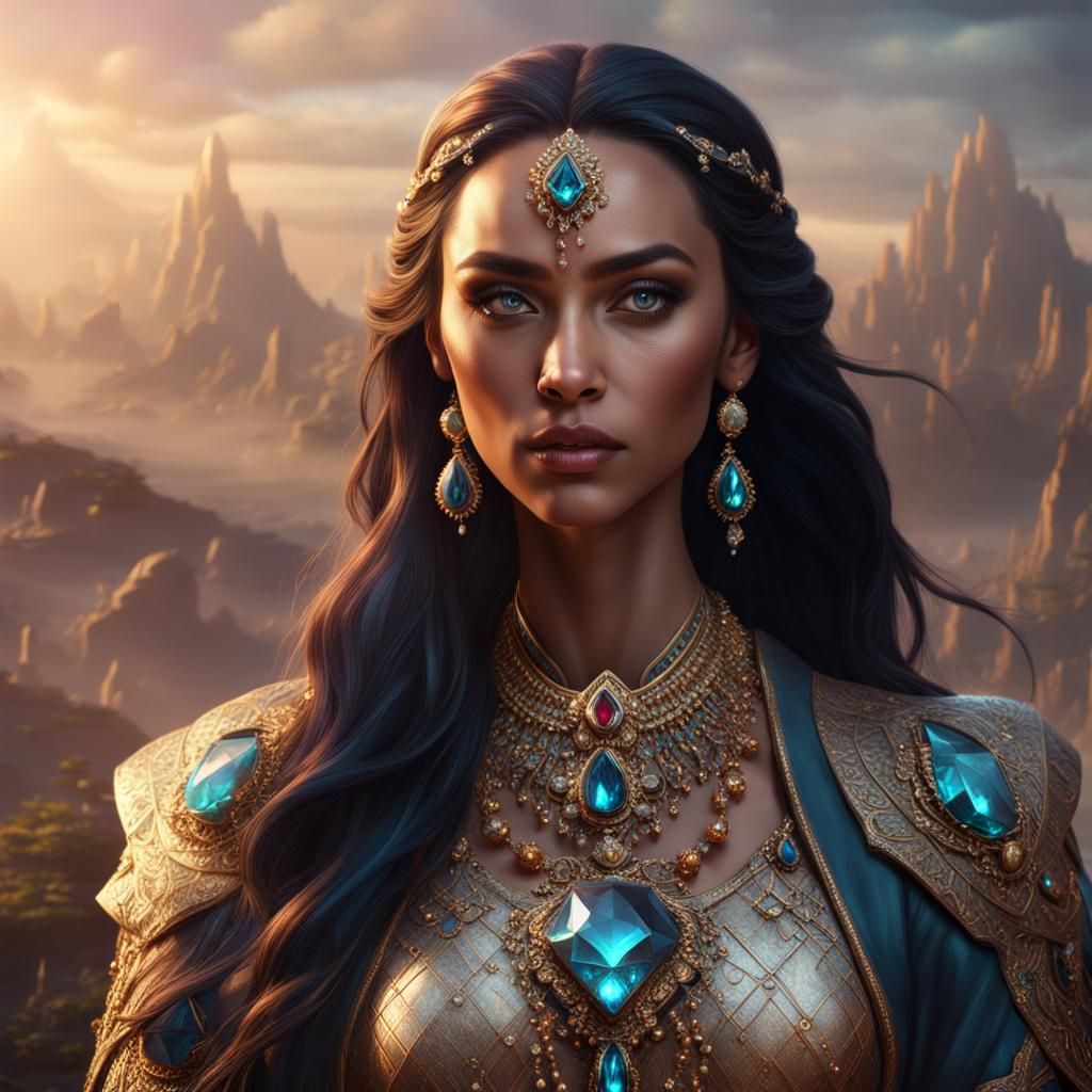 Fantasy Woman with Diamond Hair, Digital Art