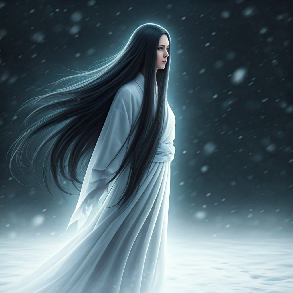 Ethereal Yuki Onna Portrait in Blizzard