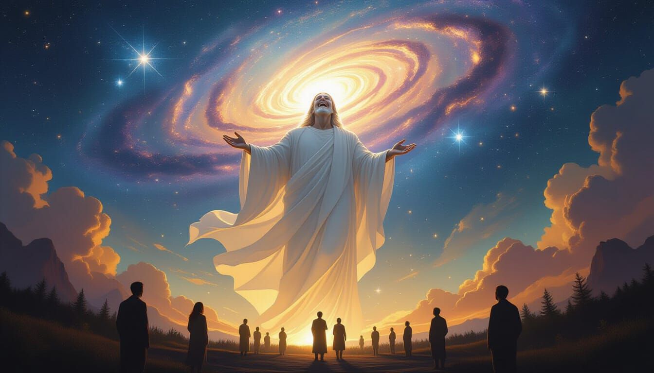 Divine Light and Cosmic Energy Laughing Above Humanity