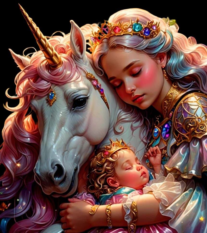 Baby Princess and Unicorn in Candy Art Style
