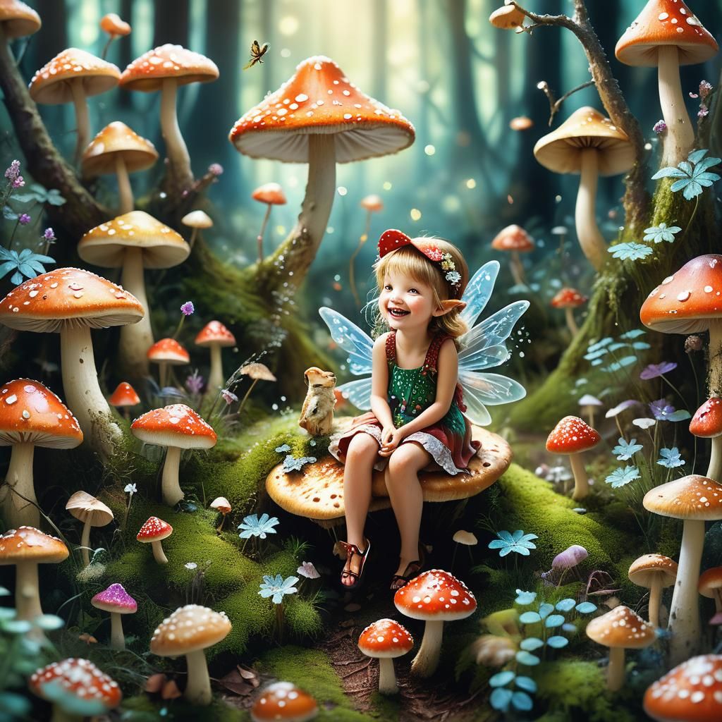 Cute Fairy in Surreal Toadstool Forest