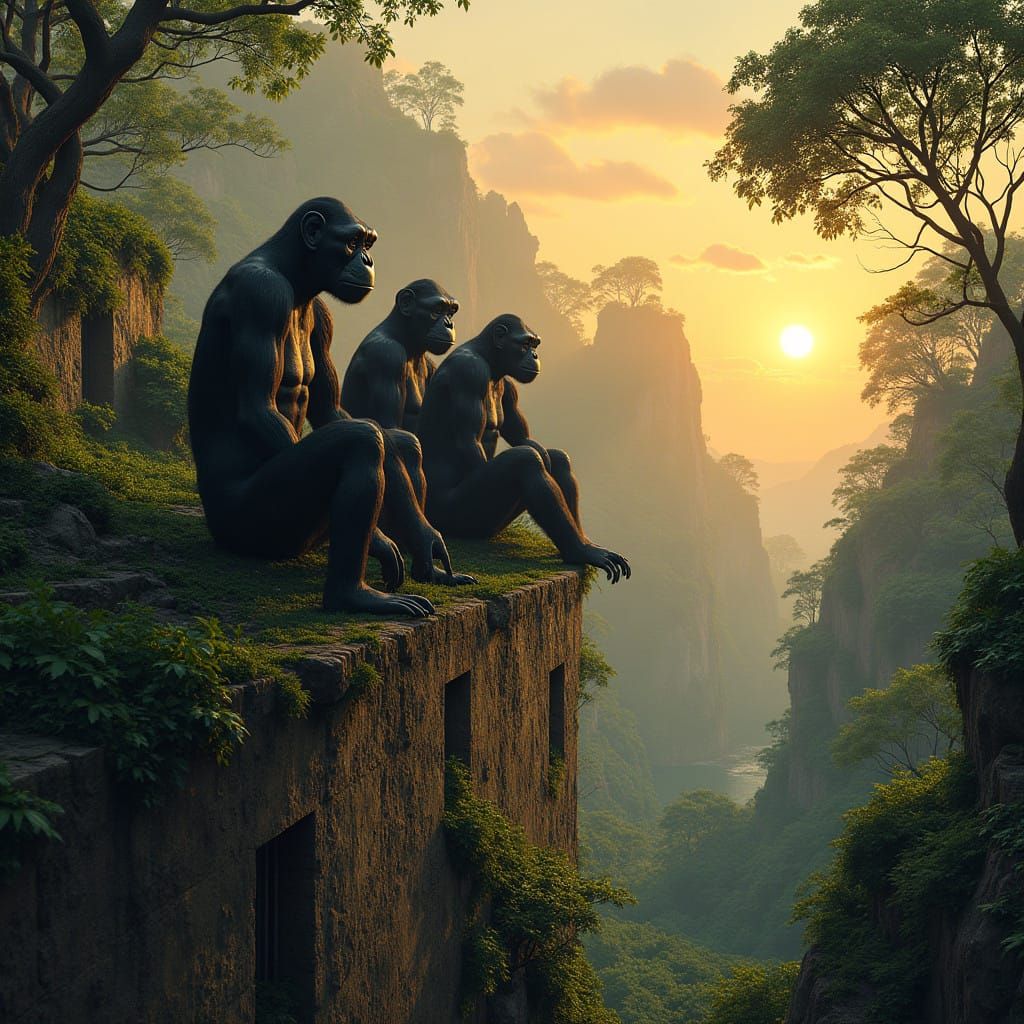 Apes in the Horizon: Biomechanical Jungle Scene in Photoreal...