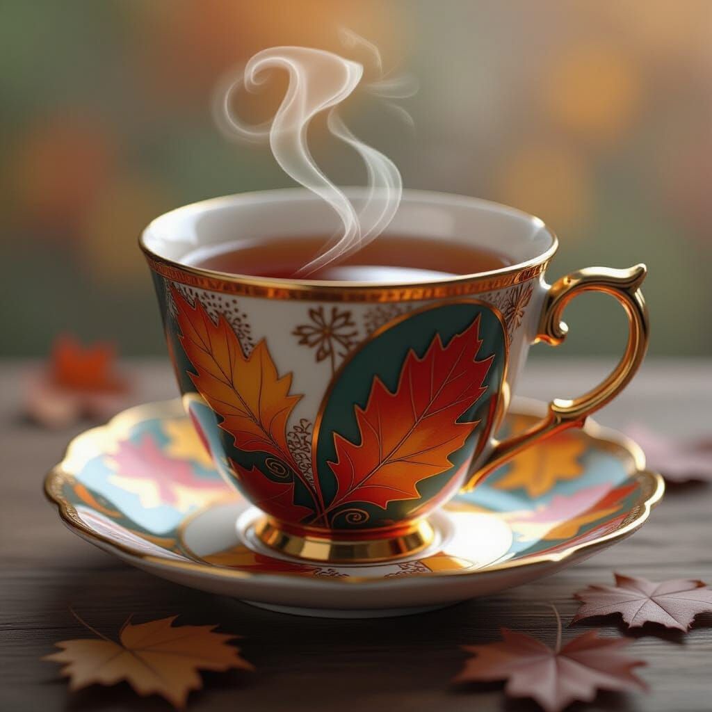 Art Deco Teacup With Autumn Swirls
