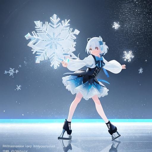Anime Girl Figure Skating with Love Snowflakes