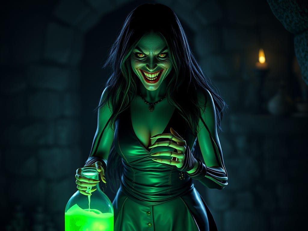 Surreal Witch Stirs Dark Magic in Dungeon