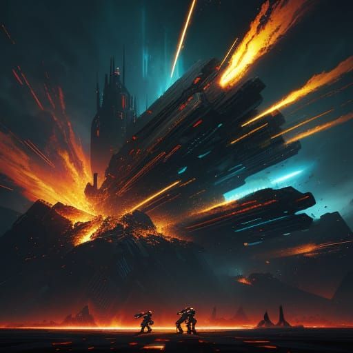 Futuristic Arena Battle in Vibrant Oil Painting