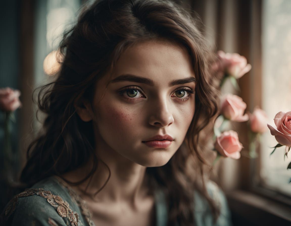 Ethereal Valentine's Day Portrait in Moody Cinematic Style